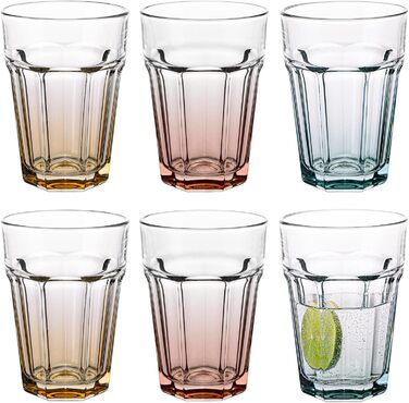 Cocktail Glasses Large Drinking Glasses Cuba Libre Glasses | 425 ml | Set of 6 | Cocktail Highball Water Glass Set Tumblers Retro Design | GIGI Collection | WATERCOLOR OMBRE - Hand Wash