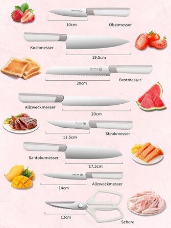 Набір кухонних ножів Qianying з блоком: 14 предметів, нержавіюча сталь, з точилкою, срібний колір, подарунок для мами