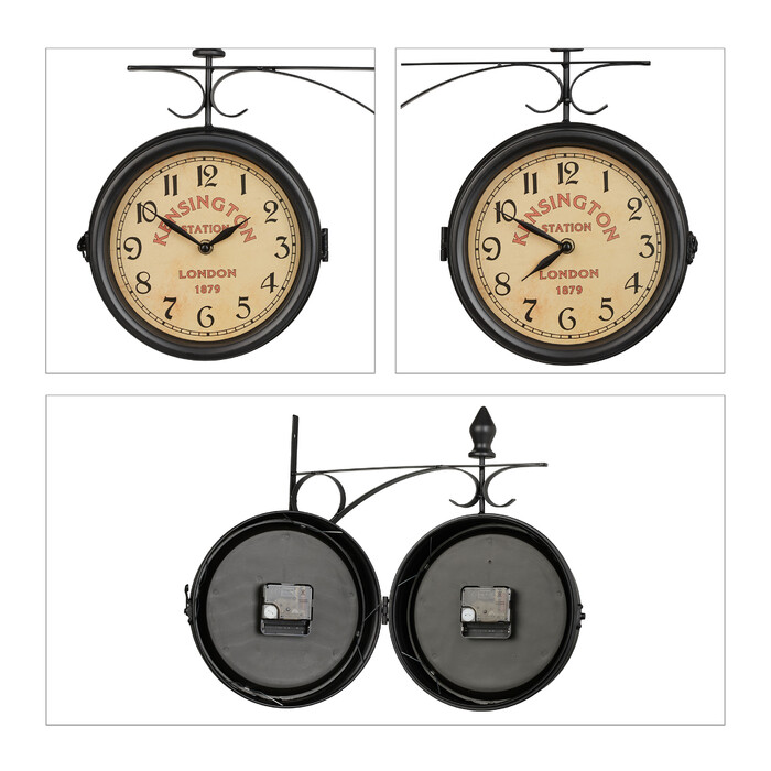 Relaxdays Double-Sided Train Station Clock in Black