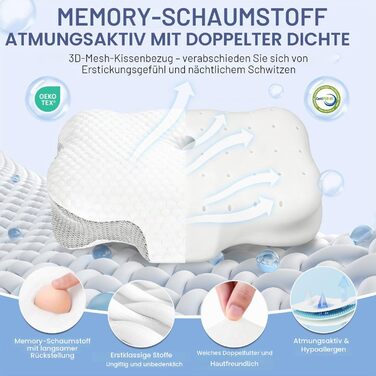 Подушка для шиї з піни Memory Foam: ергономічна подушка для сну на боку, спині та животі (Сіра)