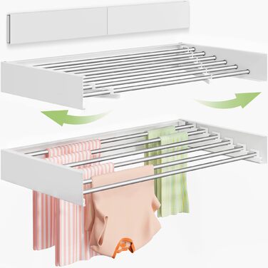Настінна сушилка для одягу 32' (80 см), Складна, Біла. Для дому, з шаблоном для монтажу