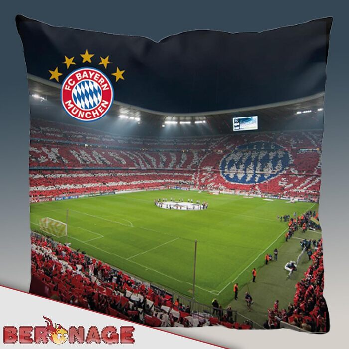 Двостороння подушка FC Bayern München Allianz Arena 40x40 см – футбольний декор для дивана та ліжка, фанатський аксесуар, ідеально до постільної білизни ФКБ