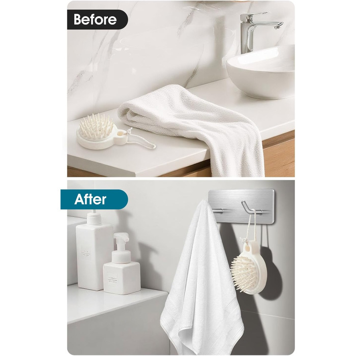 Самоклеючі гачки Haken - набір 6 шт. з нержавіючої сталі 304, без свердління, для ванної, кухні та вітальні