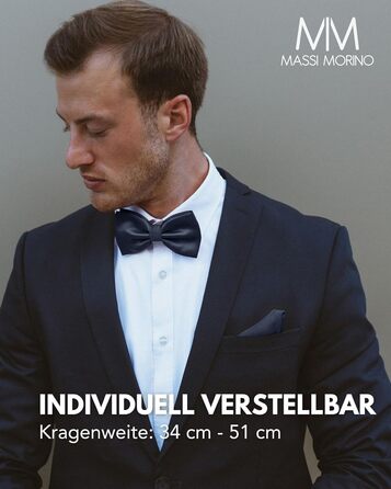 Массі Моріно: Комплект краватка-метелик та кишеньковий хустинка для чоловіків - Весільний костюмний аксесуар, регульована метелик, темно-синій