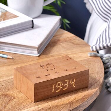Gingko Design G003C15 Alarm Clock, Wood, Cherry, One Size
