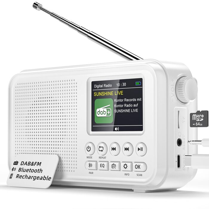 Портативне DAB/FM радіо з Bluetooth, кольоровим дисплеєм 2.4