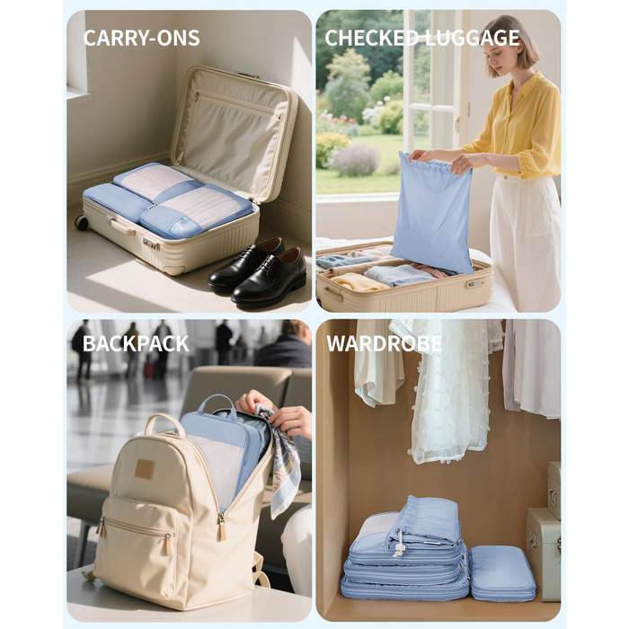 Набір органайзерів для валізи Narwey (5 шт.) - компресійні куби для пакування, аксесуари для подорожей (блакитний)