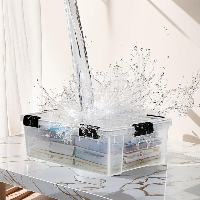 Iris Ohyama Airtight Plastic Storage Boxes with Lids, 50L, 4-Piece Set, Airtight and Waterproof Seal, Robust Snap Closures, Stackable, Dustproof, BPA-Free, DDAT-L (Transparent, 30L x4)