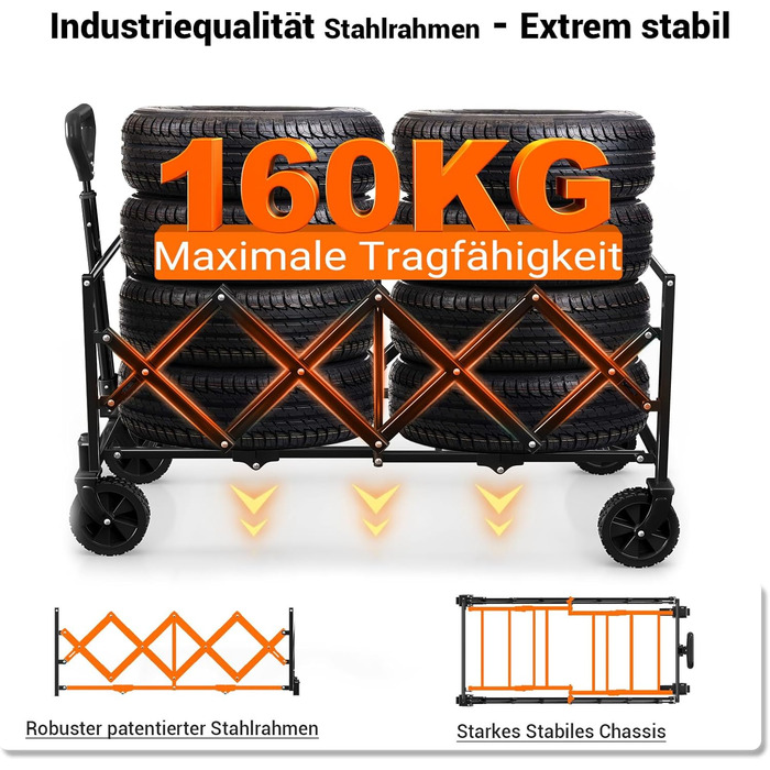 Складний візок-болерwagen BTTN 120л, вантажність 160кг (350lbs), чорний - для саду, кемпінгу, покупок та пікніків