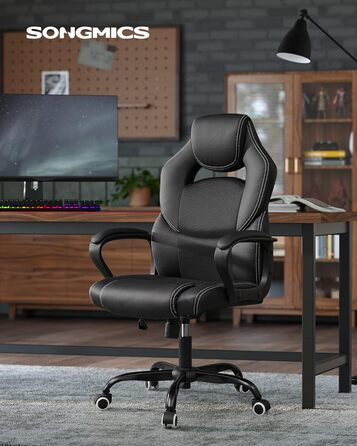 Офісний стілець SONGMICS Ergonomischer Bürostuhl, регульований, чорний, міцний, стабільний, OBG21B, 52 x 53 x 122 см