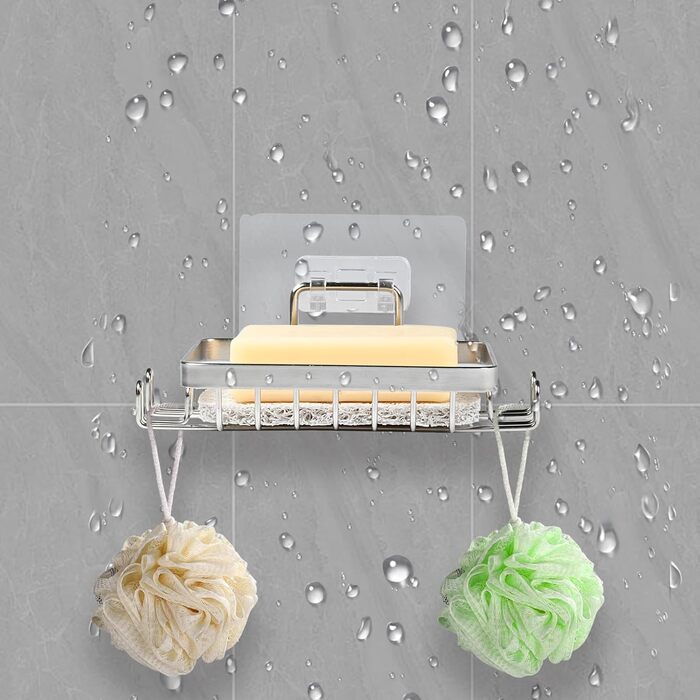 Набір з 2 шт. тримач для мила з нержавіючої сталі 304, для душу, ванної кімнати та кухні, кріплення без свердління, самоклеючий з гачком та підставкою для мила