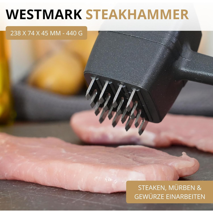 Westmark Steakmaster Black Edition: двосторонній молоток для м'яса та стейкер для приготування стейків, барбекю та грилю. Важкий молоток для м'яса, антрацитового кольору.