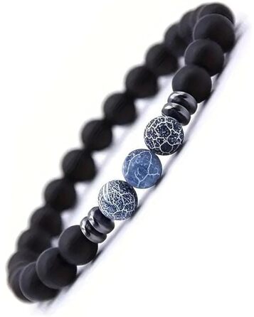 Браслет чоловічий 9 O'Clock Perlenarmband з оніксу 8 мм, чорний. Чоловіча біжутерія ручної роботи, еластичний браслет з натурального каменю, Німеччина. Подарунок для чоловіка.