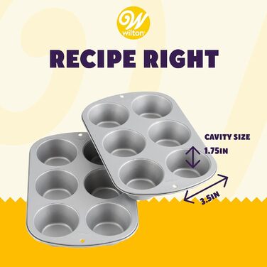 Wilton Jumbo Muffin Pan, Recipe Right, Non-Stick, Standard, 6 Cup, 2-Pack