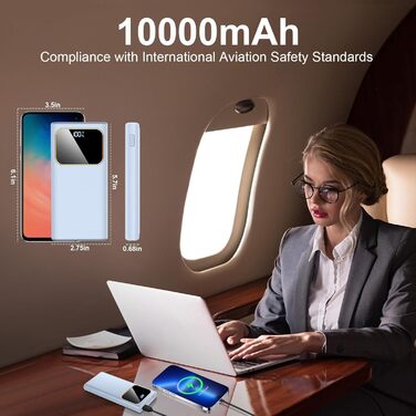 Power Bank 10000mAh з USB-C, 22,5W PD3.0 та QC4.0, для iPhone, Android, LED-індикатор, Elegantes Nachtblau