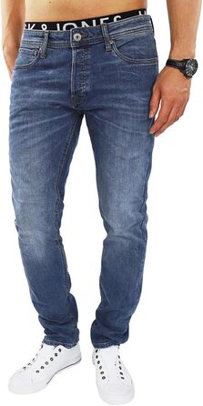 Джинси чоловічі JACK & JONES Tim Original Agi 010 Slim Straight Used Look, бавовна з еластаном, синій денім 32W/32L