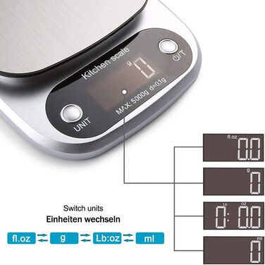 Кухонні ваги Mobxpar: електронні, з нержавіючої сталі, прецизійні (0,1г), до 5кг, з функцією тарування