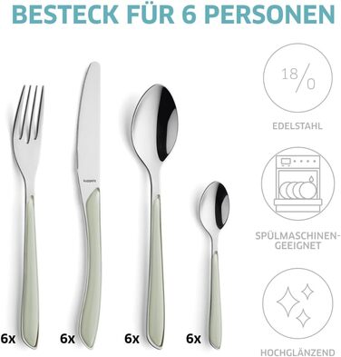 Набір столових приборів Kuppels Prisma для 6 осіб з нержавіючої сталі з рожевими ручками | 24 шт.