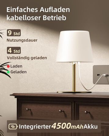 Настільна LED лампа EZVALO бездротова, 2 шт., IP65, 4500mAh, USB-C, диммер сенсорний, 3 режими світла, золота. Лампа для кемпінгу, спальні та столу.