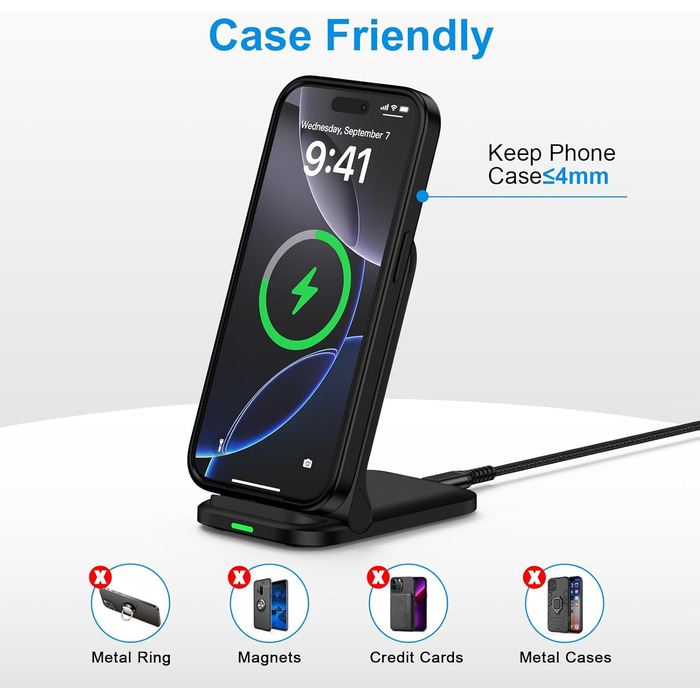 Бездротовий зарядний стан Google Pixel, 15W, чорний. Сумісний з Google Pixel 10/9/Pro/8/7/6/5 та Samsung Galaxy S25+/S24 FE/S23/S22/S21 (Foldable)