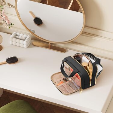 Жіноча дорожня косметичка Lifewit 5L, водовідштовхувальна косметичка з відділенням для мокрого одягу, органайзер для макіяжу, аксесуарів, шампуню та туалетних речей, чорна, M