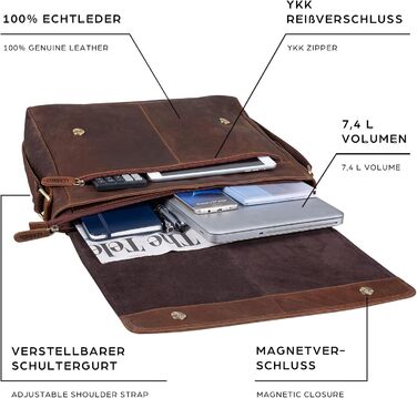 LEABAGS Лaptовна сумка Оксфорд шкіряна чоловіча/жіноча 15 дюймів – Messenger Bag з натуральної шкіри – робоча сумка, сумка через плече 38x31x10 см