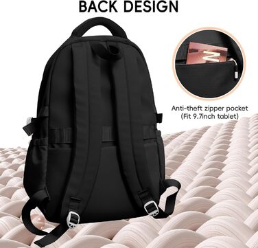 Шкільний рюкзак для дівчинки-підлітка 2025, рюкзак для школи/гімназії, рюкзак Kawaii для старшої школи з відділенням для 15.6' ноутбука, повсякденна шкільна сумка для подорожей, 22L, чорний