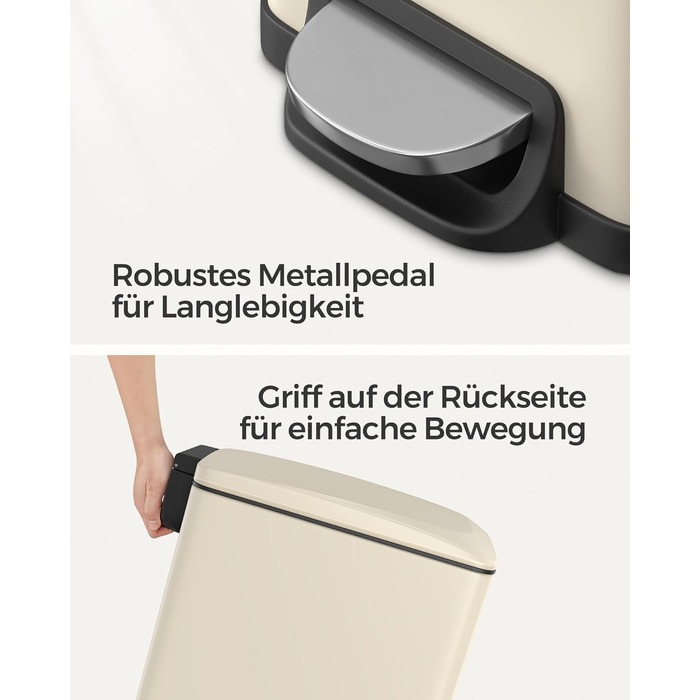 Відро для сміття SONGMICS 20 л з педаллю, м'яким закриттям, з внутрішнім відром, 15 мішків, металік сріблястий LTB543E01