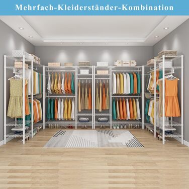 KZOBYD Clothes Rack, Freestanding Clothes Rail with Shelf Metal Wardrobe with Hanging Rods Open Closet with 4 Adjustable Shelves for Coats, Dresses, Shoes (White)