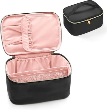 Велика косметичка для жінок, дорожня косметичка з відділеннями, шкіряна, чорна. Водостійка косметичка для макіяжу та аксесуарів.