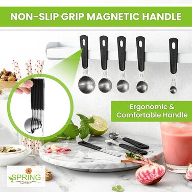 Набір магнітних мірних склянок та ложок Spring Chef (15 шт.), нержавіюча сталь, BPA-free, для випічки та приготування їжі