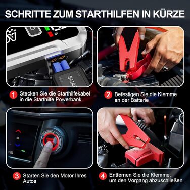 Powerbank для автомобіля Starthilfe 7000A 12V: Зарядний пристрій для авто з LED-ліхтариком, підходить для бензинових та дизельних двигунів до 10.0 л