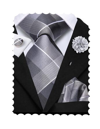 Чоловіча краватка Hi-Tie: чорний, рожевий, синій, зелений візерунок павліконі, клітинка, смужка, крапки. Комплект з кишеньковим хустиною та краватковою застібкою для весілля, офіційних заходів та бізнесу