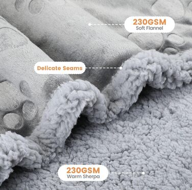 Водонепроникний коврик для собак PETTOM, 145 x 127 см, фліс Sherpa, захист дивану, миється, двосторонній, сірий колір