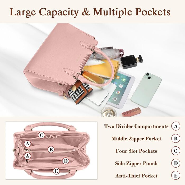 Жіноча сумка IGOLUMON середнього розміру з натуральної шкіри, рожева - сумка-тоут, сумка на плече, ручна сумка