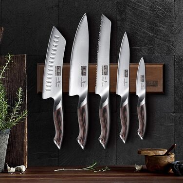 Набір кухонних ножів HOSHANHO 6 шт. з магнітним тримачем, професійний з вуглецевої сталі, ергономічні ручки