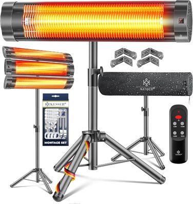 Інфрачервовий обігрівач KESSER® 2500W з пультком та захисним чохлом, телескопічна стійка, для тераси та вітальні