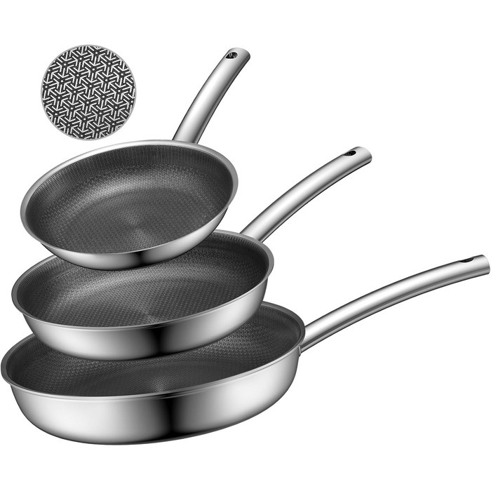 Сковорода BLAZANT індукційна 20/24/28 см, тришарова нержавіюча сталь, антипригарне покриття, набір, керамічна, з нержавіючою ручкою, без PFAS PFOA/PTFE, для духовки, підходить для індукційних плит