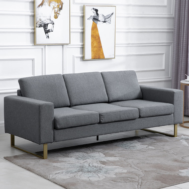 HOMCOM 3-Seater Upholstered Sofa, Fabric Sofa, Living Furniture, TV Chair, Cushions, Armrests, Linen, Dark Grey, 200 x 82 x 78 cm | Aosom