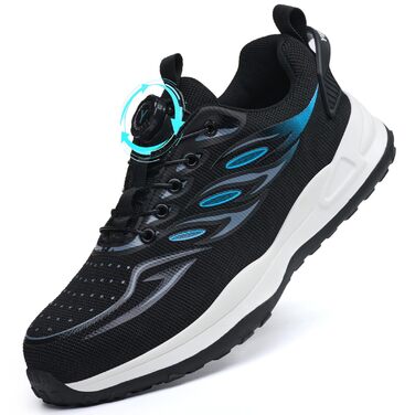 Робочі черевики: безпекові черевики для чоловіків та жінок, легкі, спортивні, дихаючі, зі сталевим підноском, унісекс, розміри 36-46 EU (42 EU, синій, на кнопці)