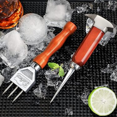 SuproBarware Ice Pick Set with 5-18.2 cm and 17.2 cm Stainless Steel Ice Crusher with Wooden Handle, Japanese Style, Ideal for Bars and Home