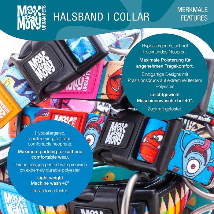 Нашийник для собак Max & Molly Gotcha! з Smart ID, преміум-якість, для великих собак, водонепроникний, зручний, регульований, ширина 2.5 см