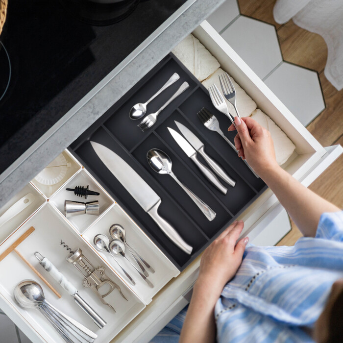 Relaxdays Black Cutlery Box with 6 Compartments