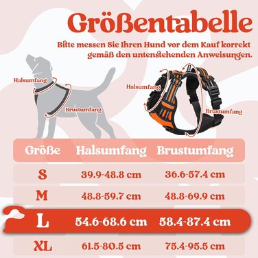 Нашийник для собак Rabbitgoo великих порід, регульований, анти-тяга, з ручкою, м'який, світловідбиваючий, помаранчевий, L (1 шт.)