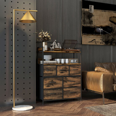 HOMCOM 7-Drawer Fabric Storage Chest of Drawers, Storage Cabinet, Dresser with 2 Shelves, Steel Frame for Bedroom, Living Room, Rustic Brown | Aosom