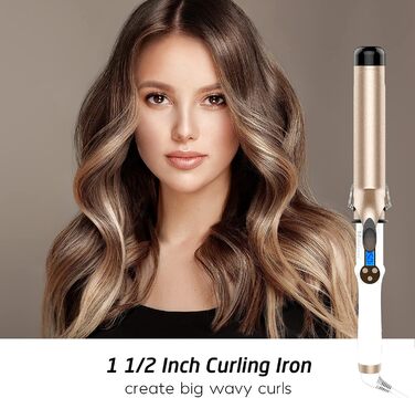 Hoson Lockenstab Pro Curl: професійний плойка для волосся з керамічним покриттям та турмаліном, LCD дисплей, 9 температурних режимів (110-210°C), рукавичка, діаметр 38 мм, для всіх типів волосся