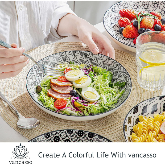 Набір супових тарілок Vancasso HARUKA, 4 шт., 1000 мл, чорний керамічний посуд