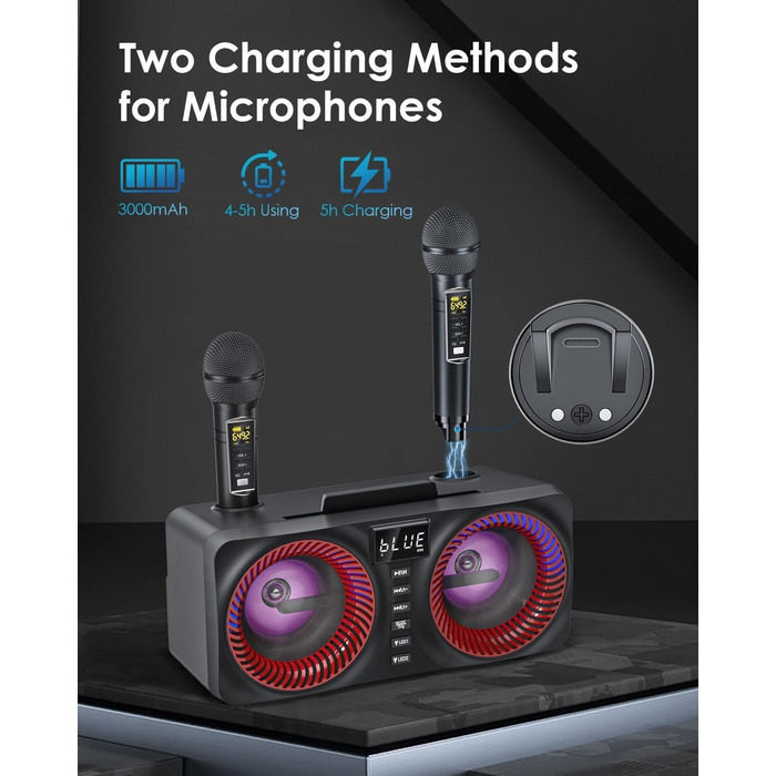 Караоке система All-in-One з Bluetooth, 2 мікрофонами та акустикою 30W, для вечірок (Red2)