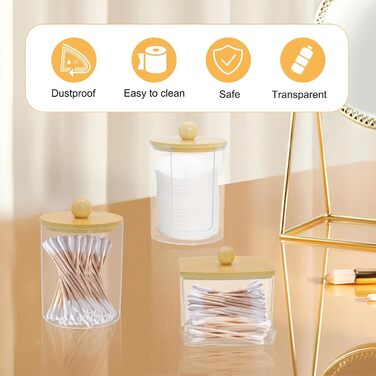 Набір ватних паличок з прозорого акрилу (4 шт.) з дозатором та контейнером для зберігання, для ванної кімнати та косметики