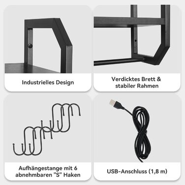 Стильне металеве вітрина для вина з LED-підсвічуванням на стіну, 3 яруси, чорний колір, для бару, кухні, вітальні, ресторану, 20x80 см